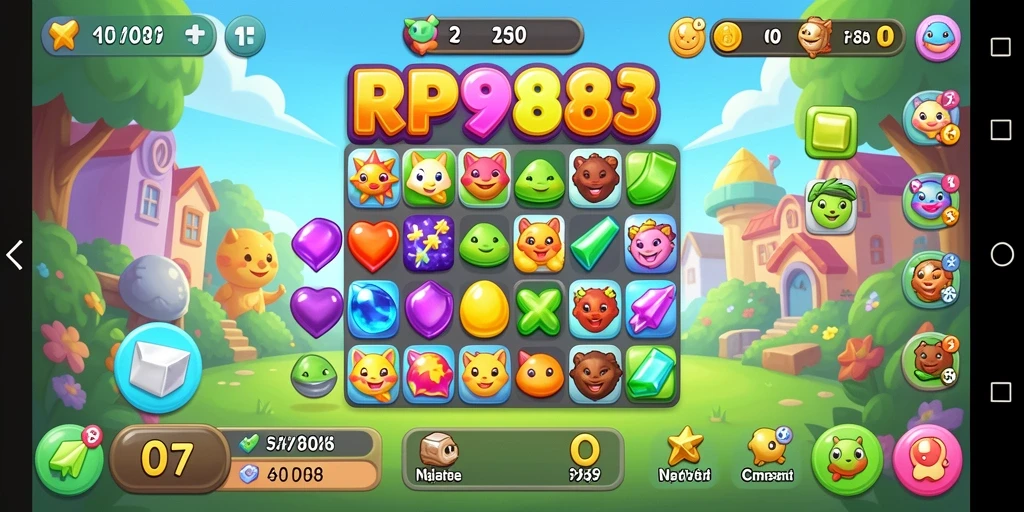Tampilan gameplay seru di RP888 dengan permata berwarna-warni.